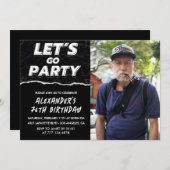 Zwarte 76e verjaardagsuitnodigingen Mannen Foto Kaart (Voorkant / Achterkant)