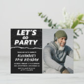 Zwarte 77e verjaardagsuitnodigingen Mannen Foto Kaart (Staand voorkant)