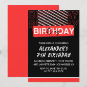 Zwarte 7e verjaardag uitnodigingen jongen Party Ro (Voorkant / Achterkant)