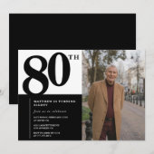 Zwarte 80ste verjaardag uitnodigingen Elegant Chic (Voorkant / Achterkant)