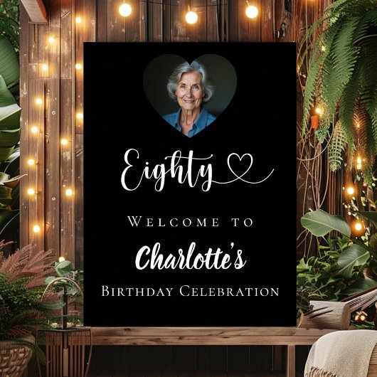 Zwarte 80ste verjaardagsfeest foto hart welkom poster