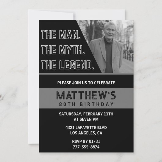 Zwarte 80ste verjaardagsuitnodiging Het Man De Leg Kaart (Voorkant)