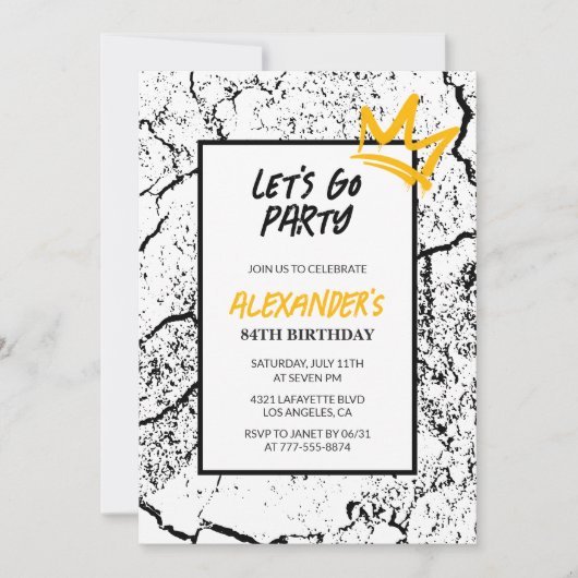 Zwarte 84e verjaardagsuitnodiging Mannen Hip Hop m Kaart (Voorkant)