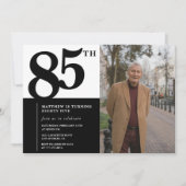 Zwarte 85e verjaardag uitnodigingen Elegant Chic (Voorkant)