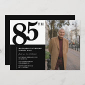 Zwarte 85e verjaardag uitnodigingen Elegant Chic (Voorkant / Achterkant)