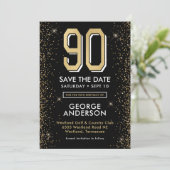 Zwarte 90e verjaardag in moderne stijl  save the date (Staand voorkant)