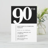 Zwarte 90ste verjaardag uitnodiging Elegant Chic S (Staand voorkant)