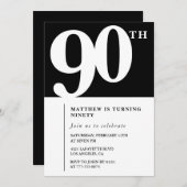 Zwarte 90ste verjaardag uitnodiging Elegant Chic S (Voorkant / Achterkant)