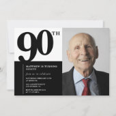 Zwarte 90ste verjaardag uitnodigingen Elegant Chic (Voorkant)