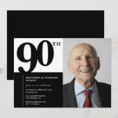 Zwarte 90ste verjaardag uitnodigingen Elegant Chic (Voorkant / Achterkant)