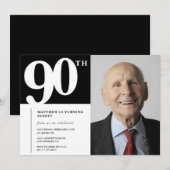 Zwarte 90ste verjaardag uitnodigingen Modern Chic (Voorkant / Achterkant)