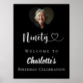 Zwarte 90ste verjaardagsfeest foto hart welkom poster (Voorkant)