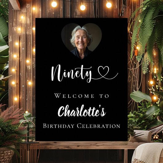 Zwarte 90ste verjaardagsfeest foto hart welkom poster