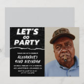 Zwarte 92e verjaardagsuitnodigingen Mannen Foto Kaart (Voorkant / Achterkant)