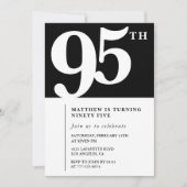 Zwarte 95e verjaardag uitnodiging Elegant Chic Sim (Voorkant)
