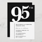 Zwarte 95e verjaardag uitnodiging Elegant Chic Sim (Voorkant / Achterkant)