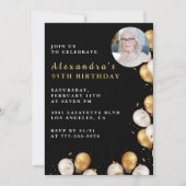 Zwarte 95e verjaardag uitnodiging Gold Balloon Fot (Voorkant)