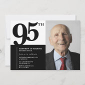 Zwarte 95e verjaardag uitnodigingen Elegant Chic (Voorkant)