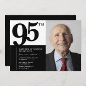 Zwarte 95e verjaardag uitnodigingen Elegant Chic (Voorkant / Achterkant)