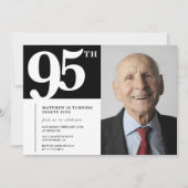 Zwarte 95e verjaardag uitnodigingen Modern Chic Fo (Voorkant)