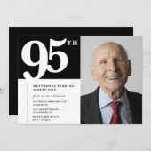 Zwarte 95e verjaardag uitnodigingen Modern Chic Fo (Voorkant / Achterkant)
