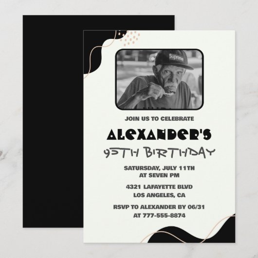 Zwarte 95e verjaardagsuitnodigingen Mannen Eenvoud Kaart (Voorkant / Achterkant)