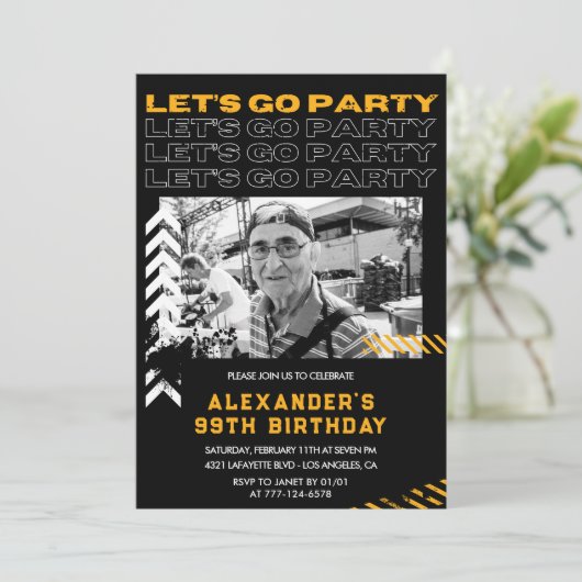 Zwarte 99ste verjaardag uitnodigingen Mannen (Staand voorkant)