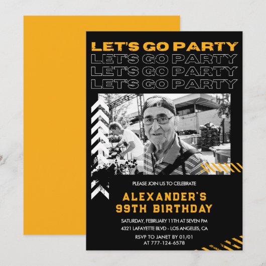 Zwarte 99ste verjaardag uitnodigingen Mannen (Voorkant / Achterkant)