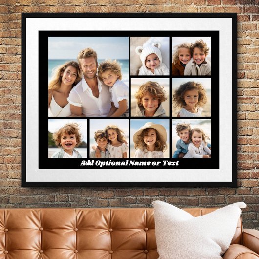 Zwarte 9 Foto Vierkant Collage - met script wit Poster