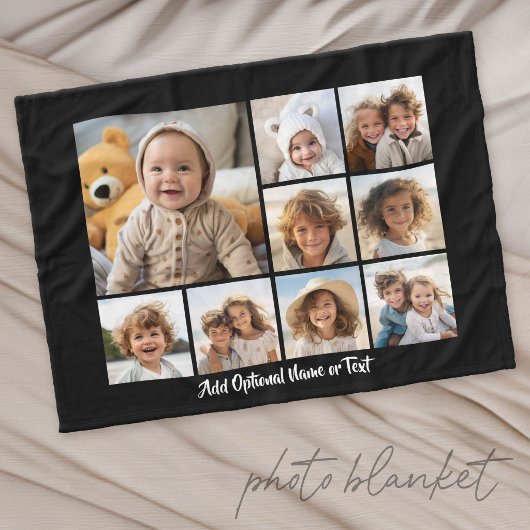 Zwarte 9 Foto Vierkante Collage - met witte script Fleece Deken
