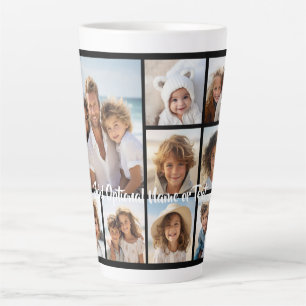 Zwarte 9 Foto Vierkante Collage - met witte script Latte Mok