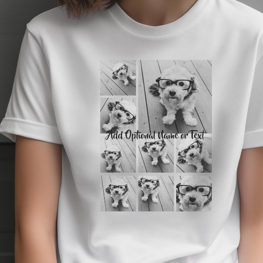 Zwarte 9 Foto Vierkante Collage - met witte script T-shirt