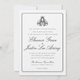 Zwarte "A" Monogram Huwelijksuitnodiging Kaart