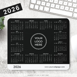 Zwarte aangepaste bedrijfsreclame-logo 2026-agenda muismat