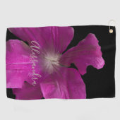 Zwarte aangepaste bloem waterverf roze wilde bloem golfhanddoek (Horizontaal)