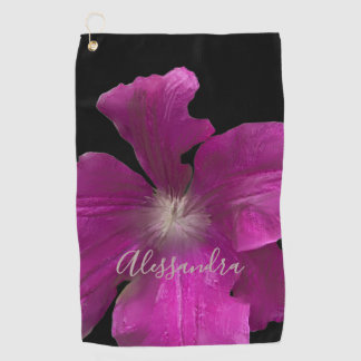 Zwarte aangepaste bloem waterverf roze wilde bloem golfhanddoek