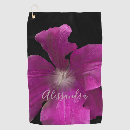 Zwarte aangepaste bloem waterverf roze wilde bloem golfhanddoek (Voorkant)