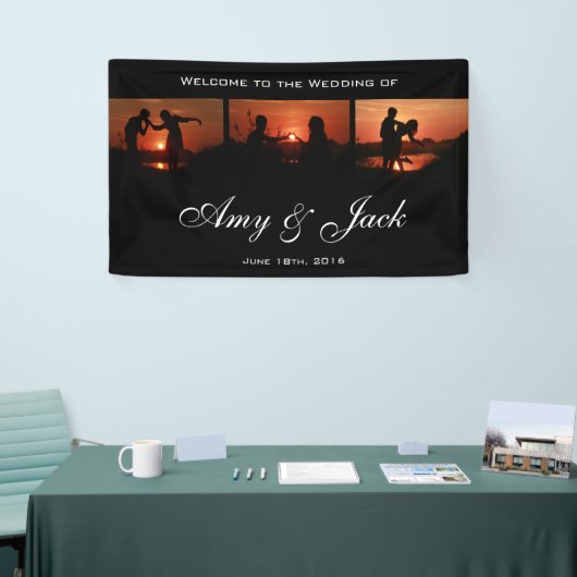 Zwarte Aangepaste fotoserie Welkomstbruiloft Spandoek (Beurs)