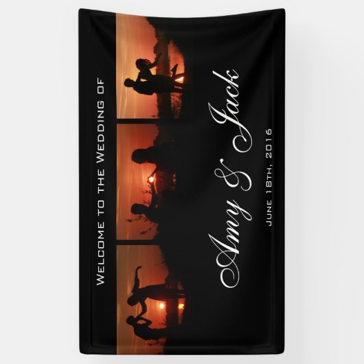 Zwarte Aangepaste fotoserie Welkomstbruiloft Spandoek (Verticaal)