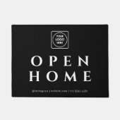 Zwarte aangepaste makelaarmat | Open huis welkom Deurmat (Voorkant)