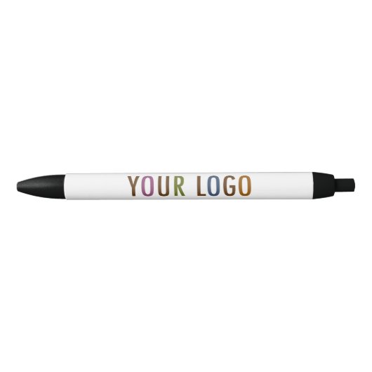 Zwarte aangepaste pen met zakelijk logo, lage mini (Voorkant)