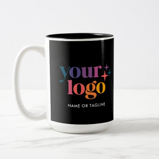 Zwarte aangepaste promo business logo mok (Links)