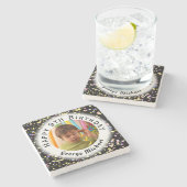 Zwarte Aangepaste Verjaardag Foto Waterverf Confet Stenen Onderzetter (Zijkant)