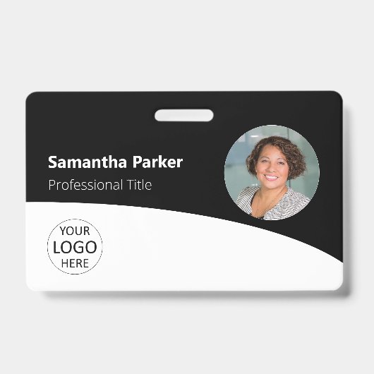 Zwarte aangepaste werknemer - Foto, Logo, Barcode, Badge (Voorzijde)