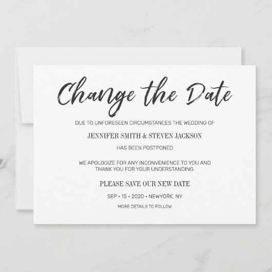 Zwarte Aankondiging Uitstel Wijziging Datum (Voorkant)
