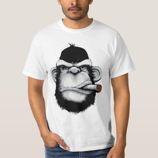 Zwarte aap roken t-shirt (Voorkant)