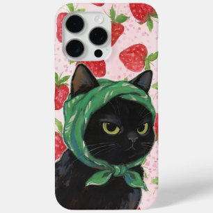 Zwarte aardbei Cute Cat telefoonhoesje Kawaii  iPhone 15 Pro Max Hoesje