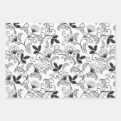 Zwarte Abstracte Floral op witte achtergrond Inpakpapier Vel (Voorkant 3)