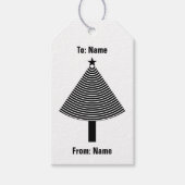 Zwarte Abstracte kerstboom met streep Cadeaulabel (Voorkant)