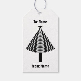 Zwarte Abstracte kerstboom met streep Cadeaulabel